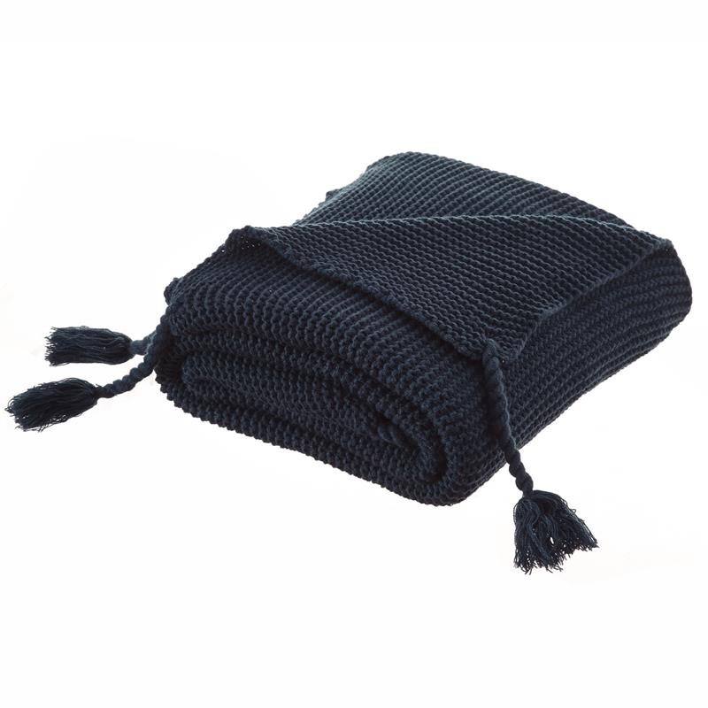 Tianna Navy Acrylic 50x60 Inches Wool-like Tassels Knit Throw Blanket