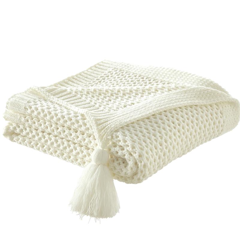 Margo Ivory Acrylic 50x60 Inches Wool-like 4 Corner Tassel Knit Throw Blanket
