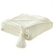 Margo Ivory Acrylic 50x60 Inches Wool-like 4 Corner Tassel Knit Throw Blanket