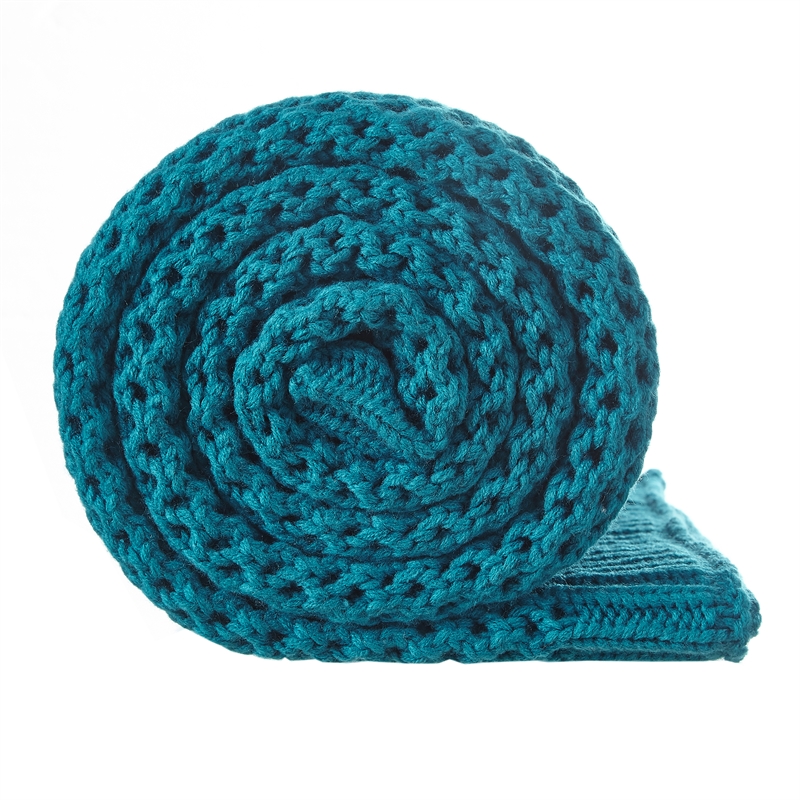 Margo Teal Acrylic 50x60 Inches Wool-like 4 Corner Tassel Knit Throw Blanket