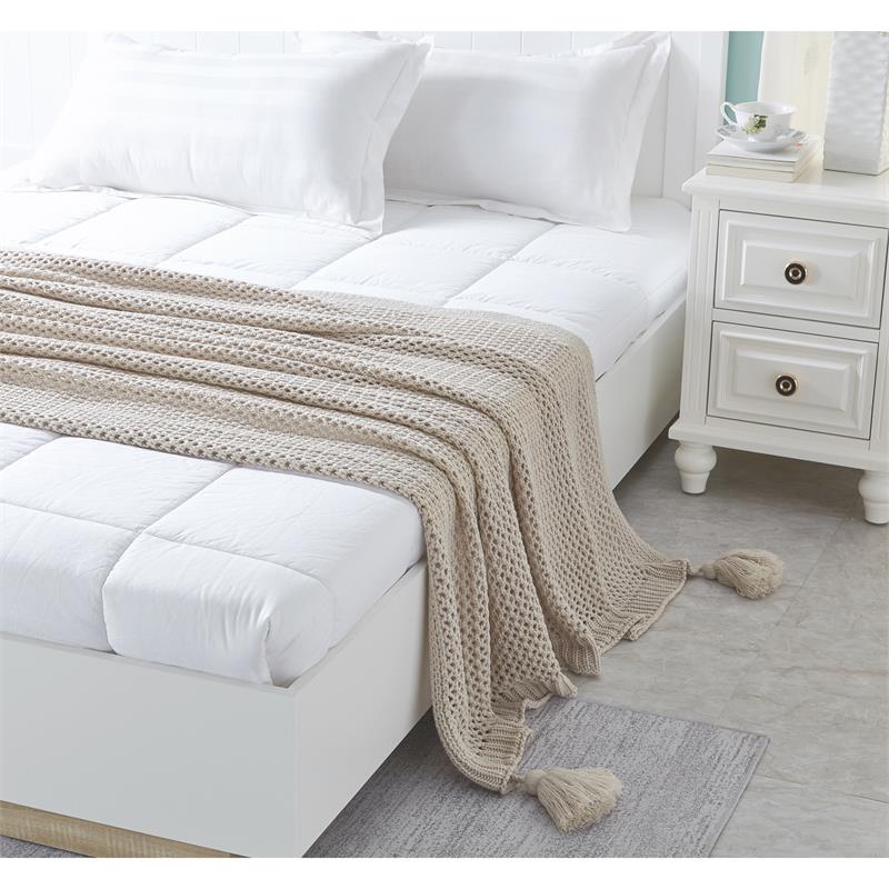 Margo Sand Acrylic 50x60 Inches Wool-like 4 Corner Tassel Knit Throw Blanket