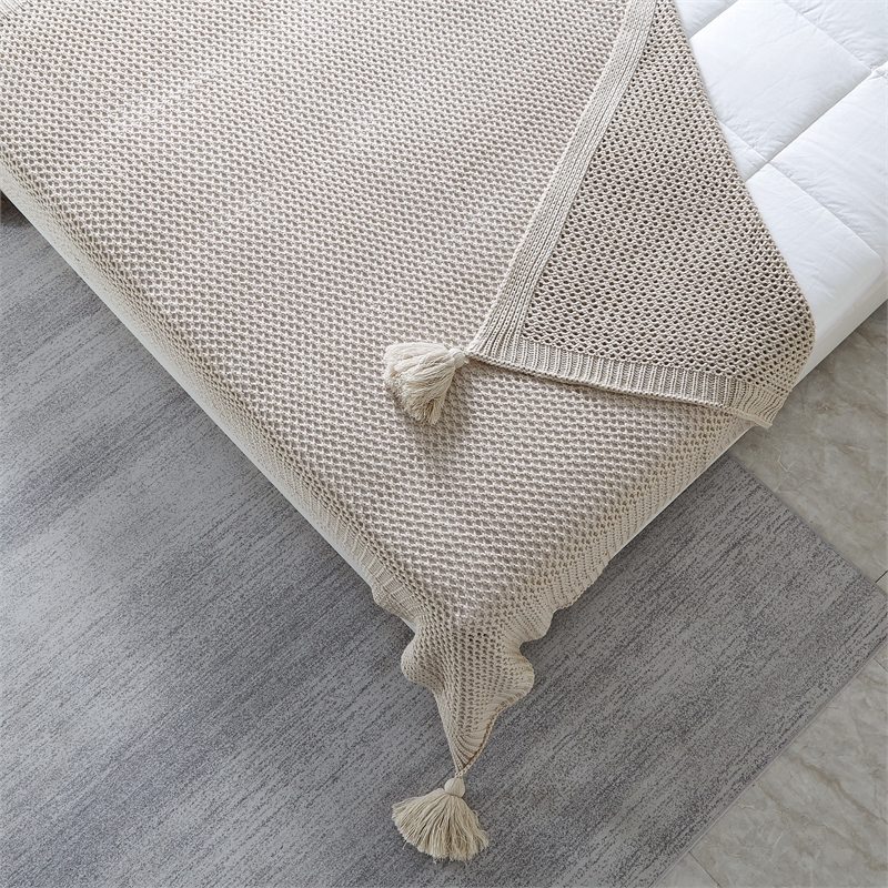 Margo Sand Acrylic 50x60 Inches Wool-like 4 Corner Tassel Knit Throw Blanket