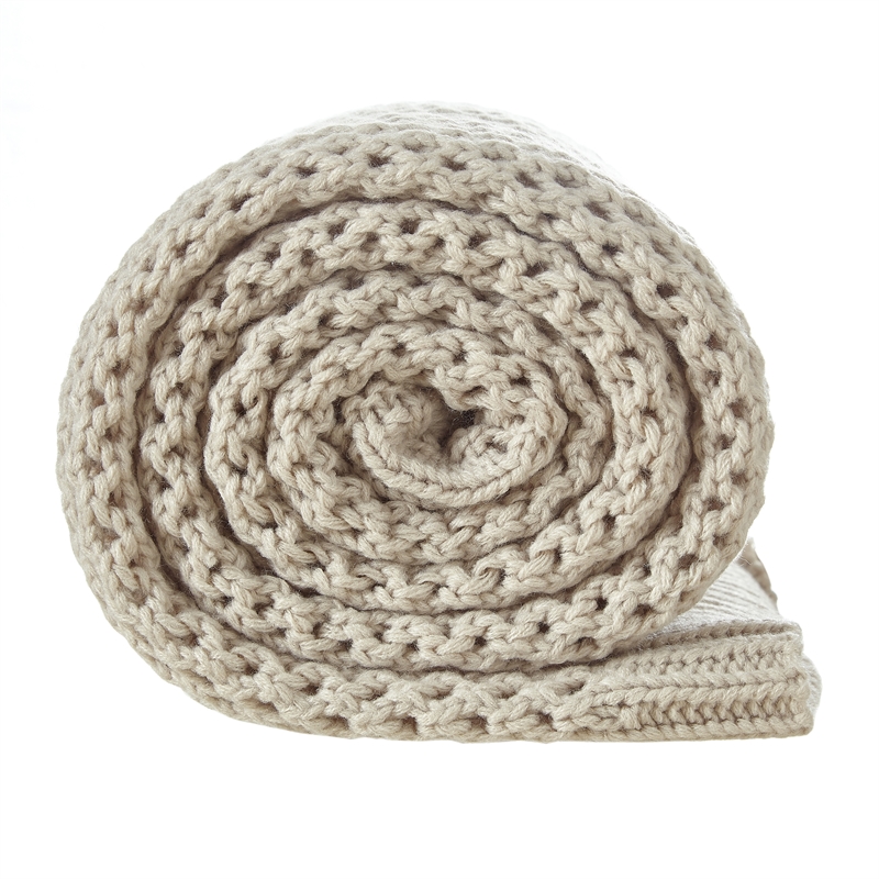 Margo Sand Acrylic 50x60 Inches Wool-like 4 Corner Tassel Knit Throw Blanket