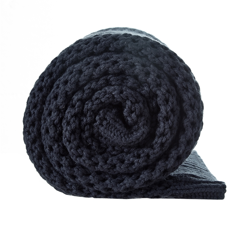 Margo Navy Acrylic 50x60 Inches Wool-like 4 Corner Tassel Knit Throw Blanket