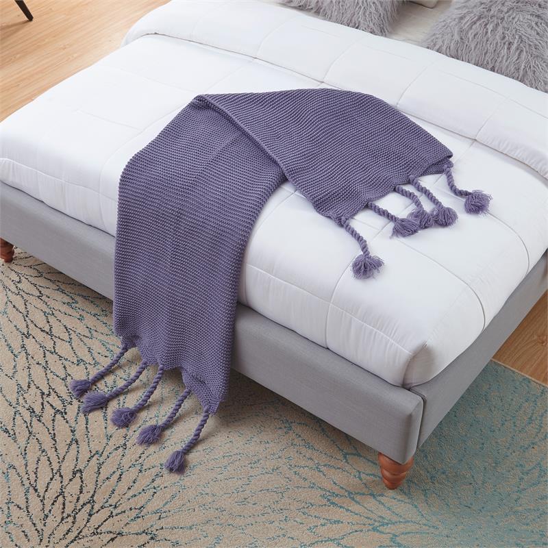 Tianna Purple Acrylic 50x60 Inches Wool-like Tassels Knit Throw Blanket