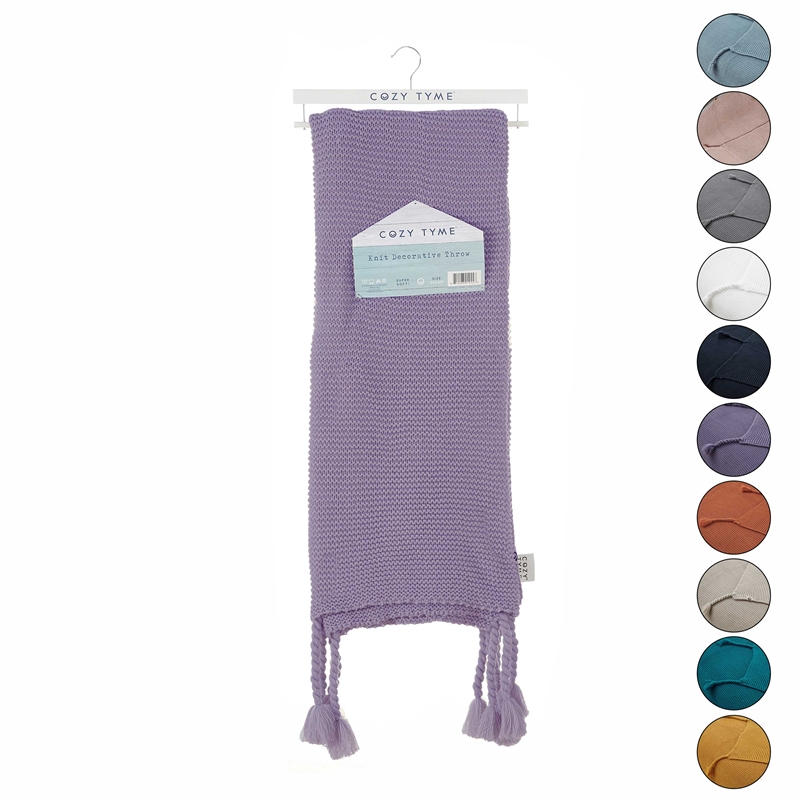 Tianna Purple Acrylic 50x60 Inches Wool-like Tassels Knit Throw Blanket