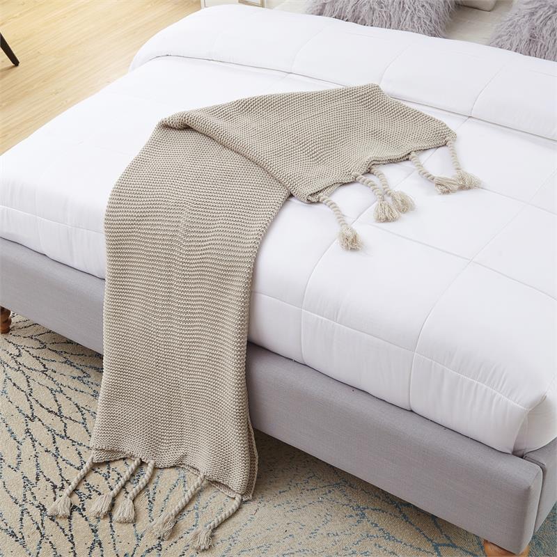 Tianna Sand Acrylic 50x60 Inches Wool-like Tassels Knit Throw Blanket