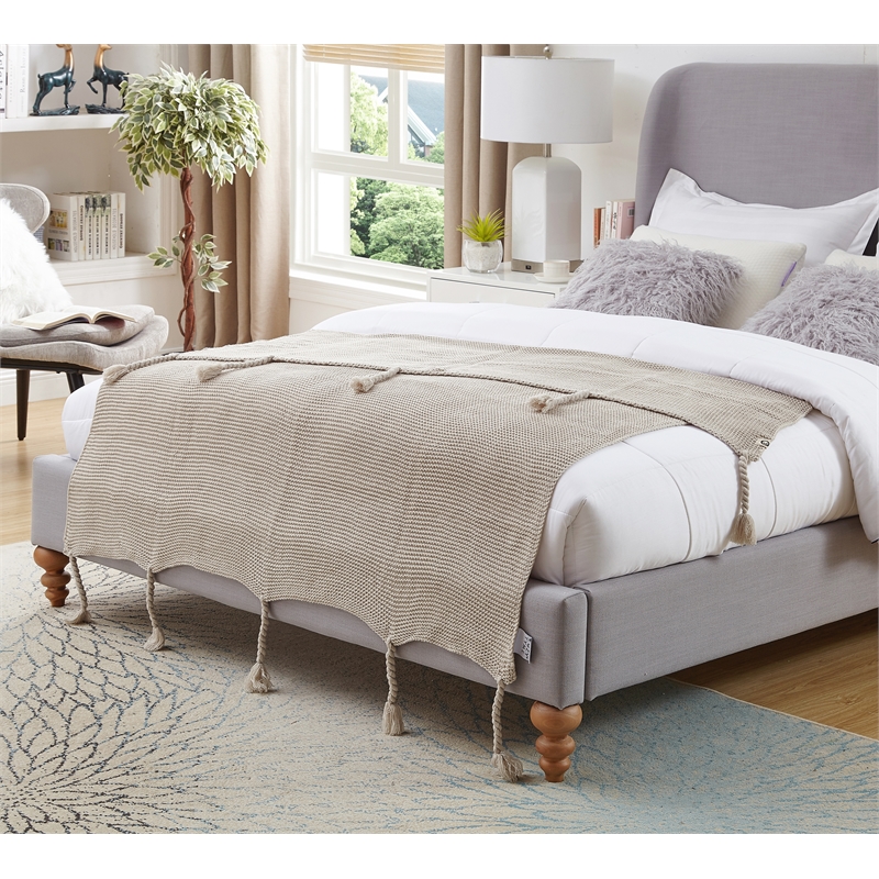 Tianna Sand Acrylic 50x60 Inches Wool-like Tassels Knit Throw Blanket