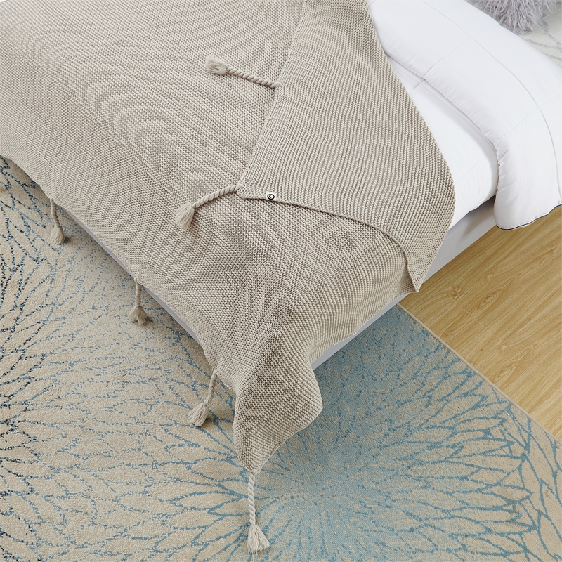 Tianna Sand Acrylic 50x60 Inches Wool-like Tassels Knit Throw Blanket