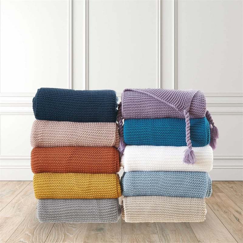 Tianna Sand Acrylic 50x60 Inches Wool-like Tassels Knit Throw Blanket