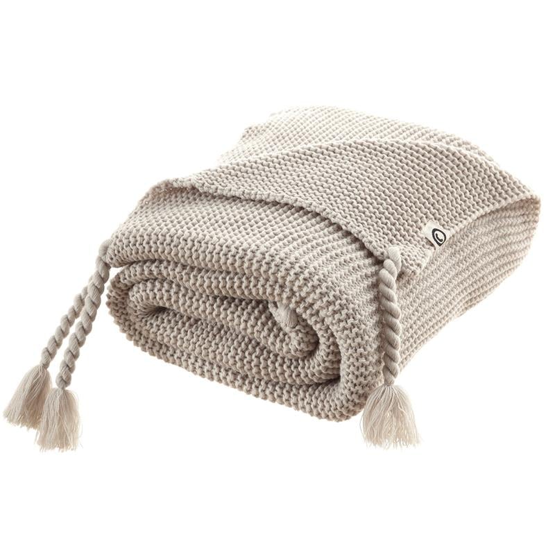 Tianna Sand Acrylic 50x60 Inches Wool-like Tassels Knit Throw Blanket