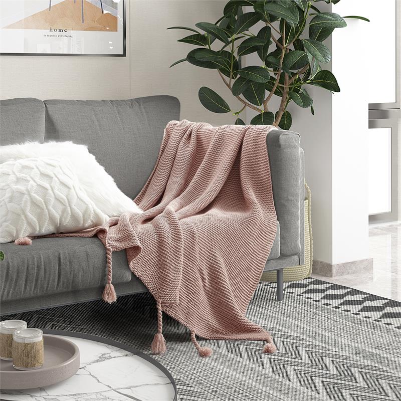 Tianna Blush Acrylic 50x60 Inches Wool-like Tassels Knit Throw Blanket
