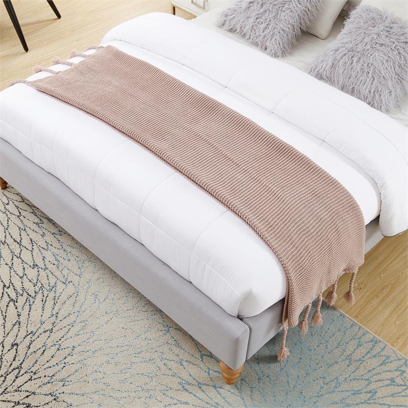 Tianna Blush Acrylic 50x60 Inches Wool-like Tassels Knit Throw Blanket