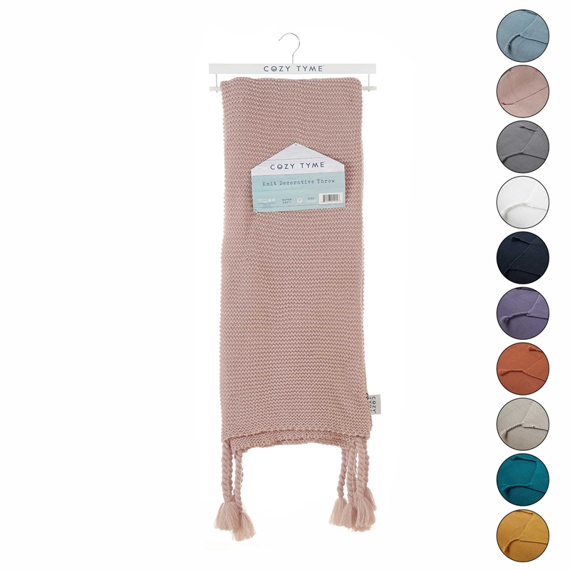 Tianna Blush Acrylic 50x60 Inches Wool-like Tassels Knit Throw Blanket