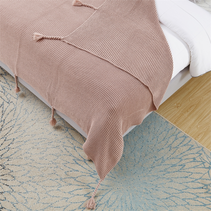 Tianna Blush Acrylic 50x60 Inches Wool-like Tassels Knit Throw Blanket