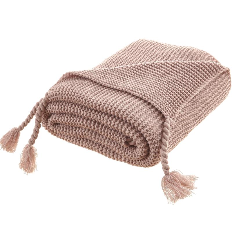 Tianna Blush Acrylic 50x60 Inches Wool-like Tassels Knit Throw Blanket
