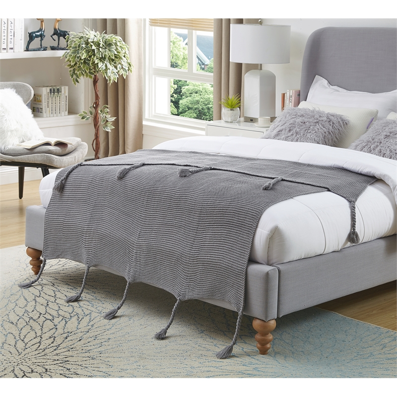 Tianna Grey Acrylic 50x60 Inches Wool-like Tassels Knit Throw Blanket