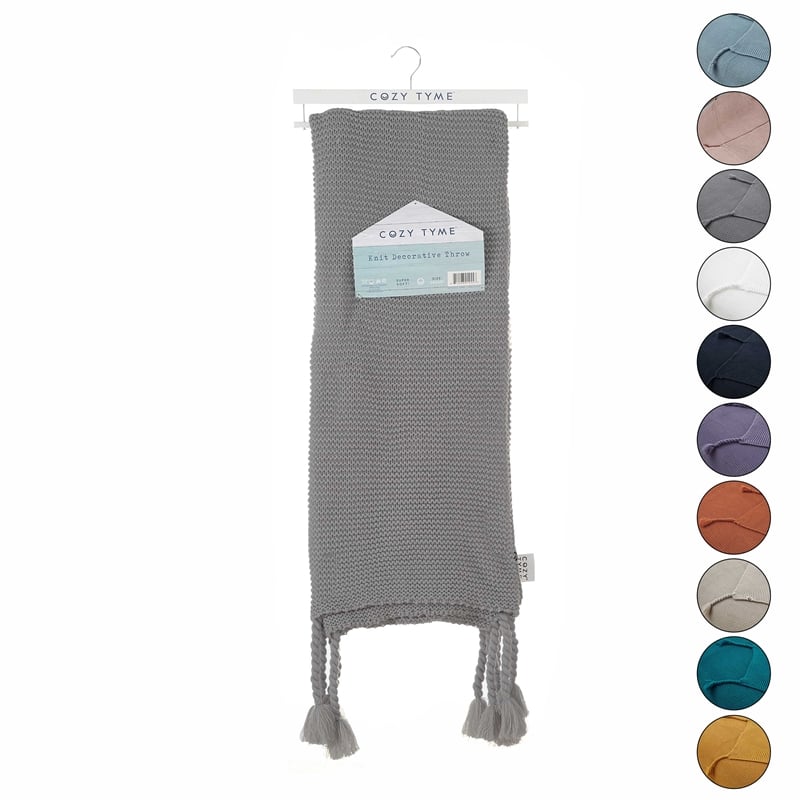 Tianna Grey Acrylic 50x60 Inches Wool-like Tassels Knit Throw Blanket