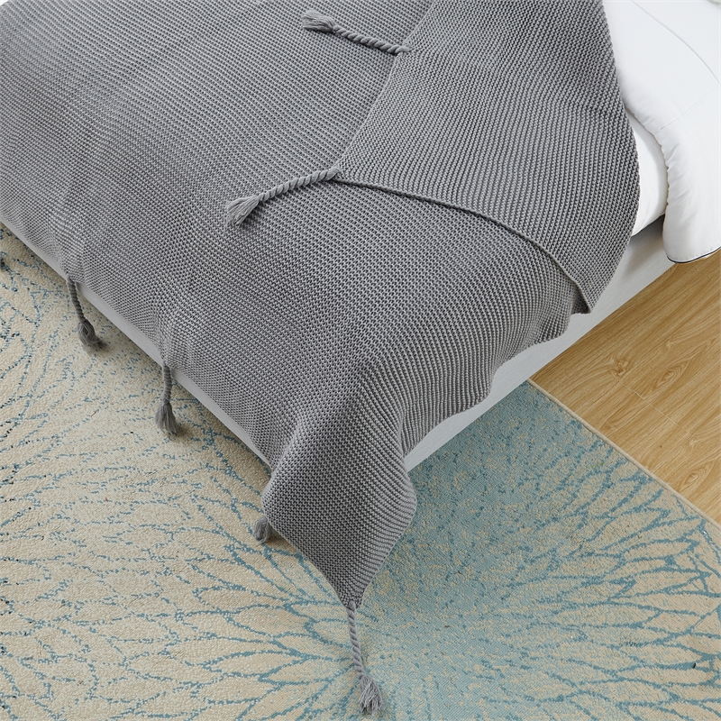 Tianna Grey Acrylic 50x60 Inches Wool-like Tassels Knit Throw Blanket