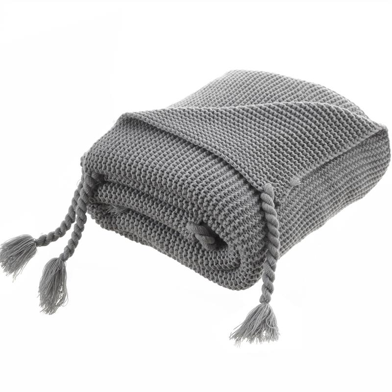 Tianna Grey Acrylic 50x60 Inches Wool-like Tassels Knit Throw Blanket