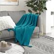 Tianna  Teal Acrylic 50x60 Inches Wool-like Tassels Knit Throw Blanket