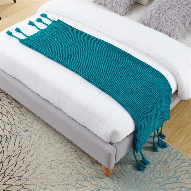 Tianna  Teal Acrylic 50x60 Inches Wool-like Tassels Knit Throw Blanket