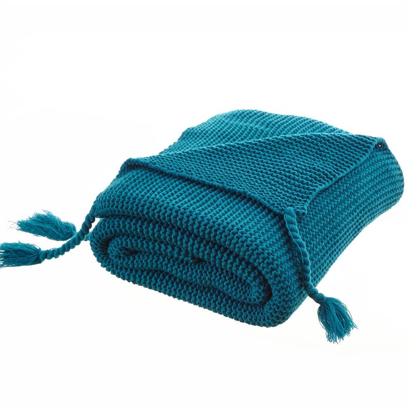 Tianna  Teal Acrylic 50x60 Inches Wool-like Tassels Knit Throw Blanket