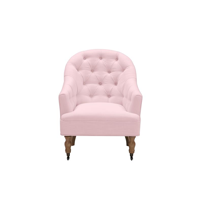 Jamiyah Accent Chair Pink Linen Upholstered Curved Back