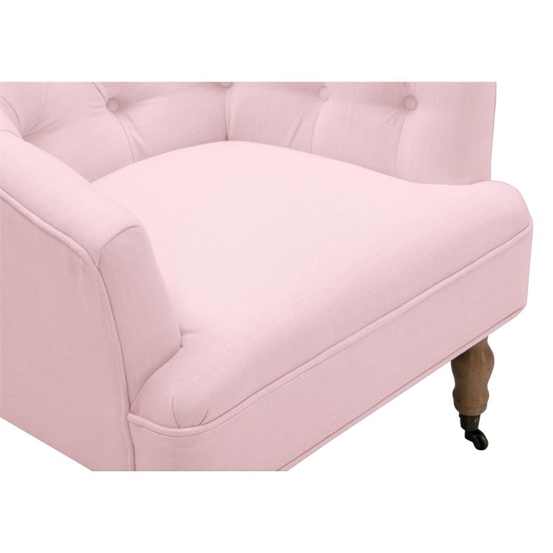 Jamiyah Accent Chair Pink Linen Upholstered Curved Back
