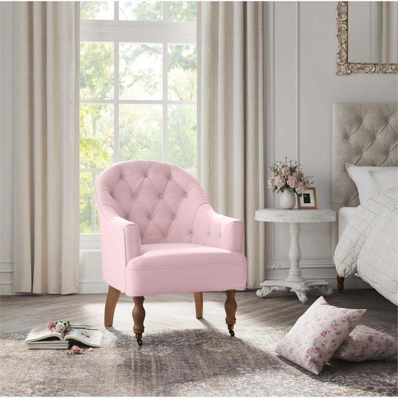Jamiyah Accent Chair Pink Linen Upholstered Curved Back