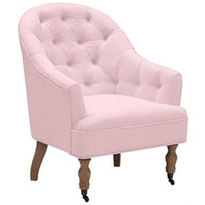 Jamiyah Accent Chair Pink Linen Upholstered Curved Back
