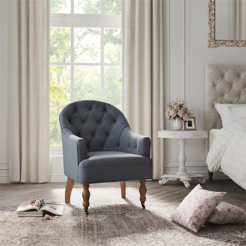 Jamiyah Accent Chair Dark Gray Linen Upholstered Curved Back