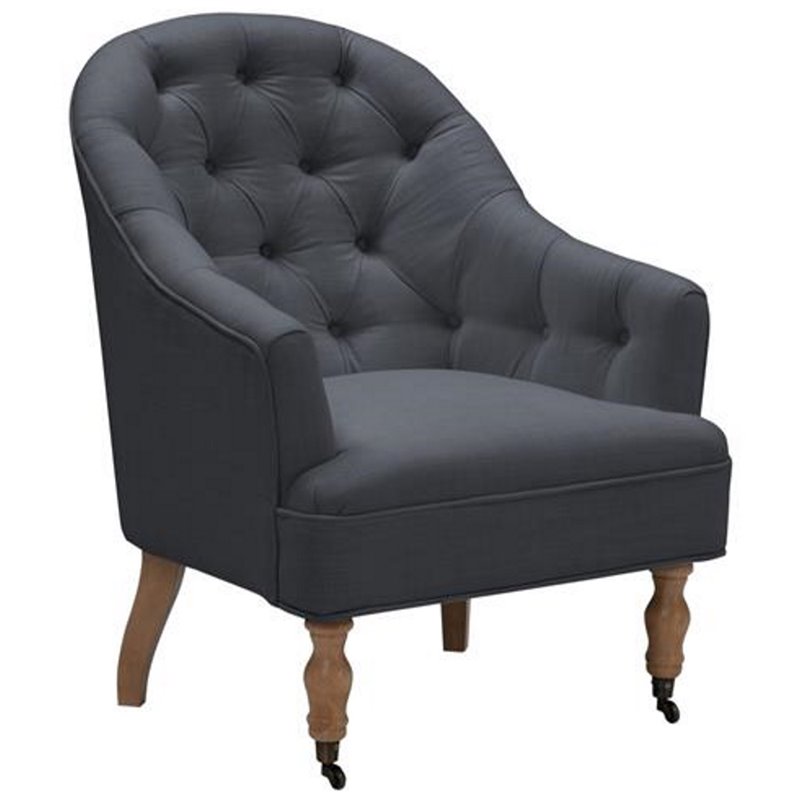 Jamiyah Accent Chair Dark Gray Linen Upholstered Curved Back