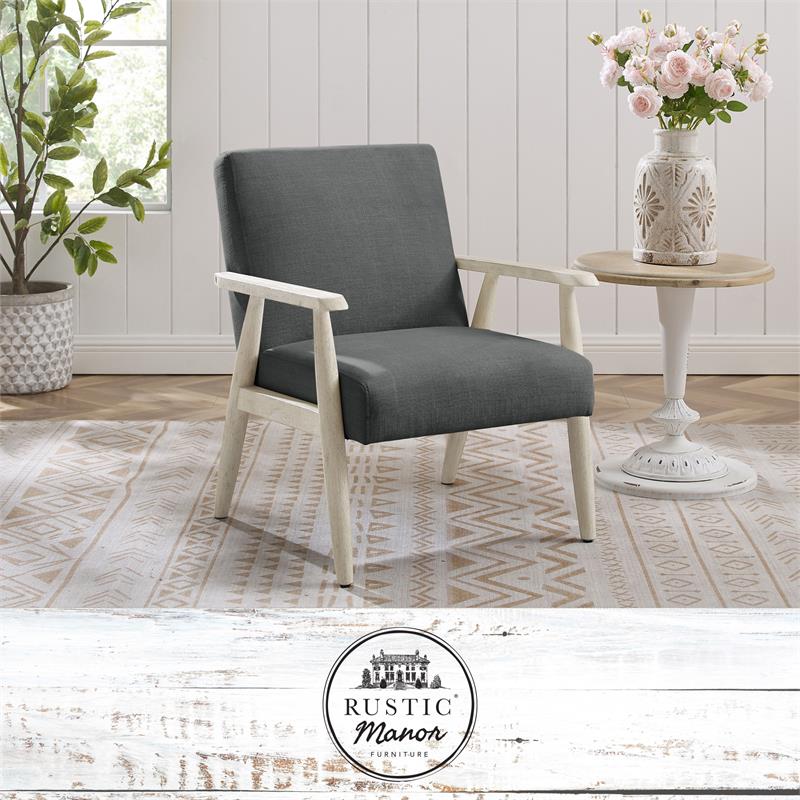 Alton  Armchair  Charcoal/Cream  Linen  Upholstered  Square  Arms