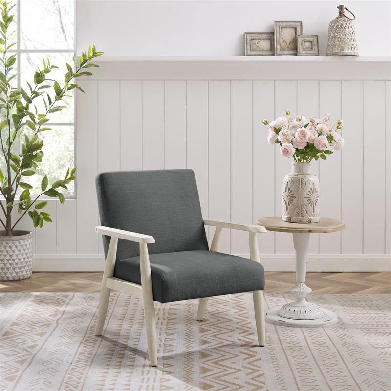 Alton  Armchair  Charcoal/Cream  Linen  Upholstered  Square  Arms