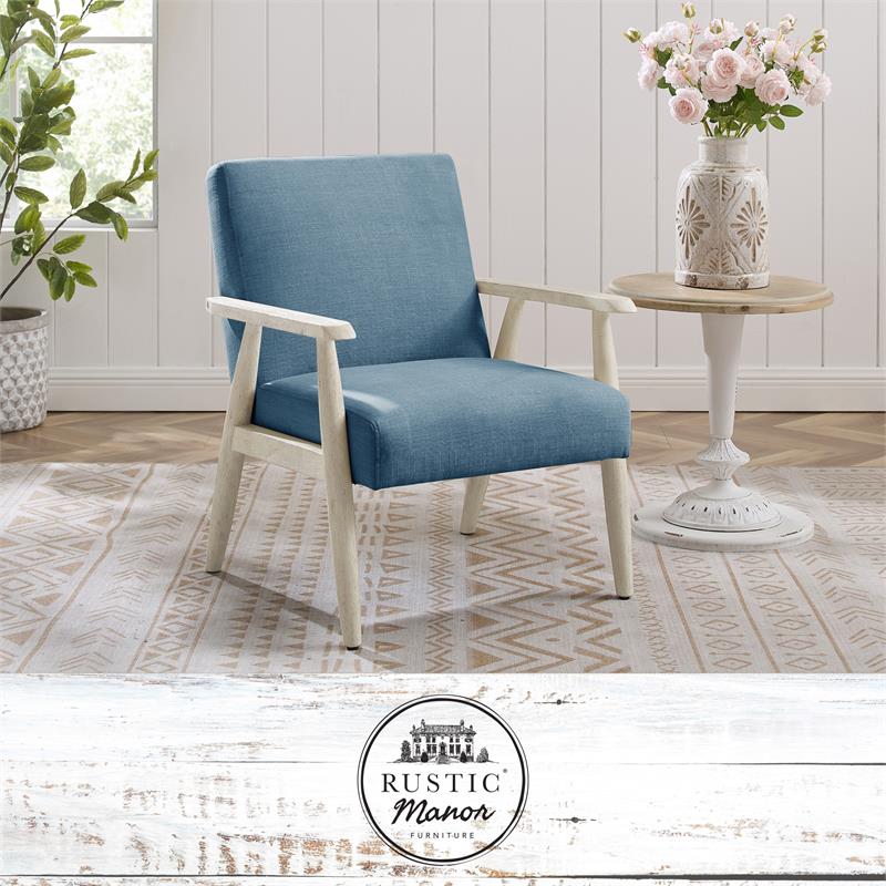 Alton Armchair Light Blue/Cream Linen Upholstered Square Arms