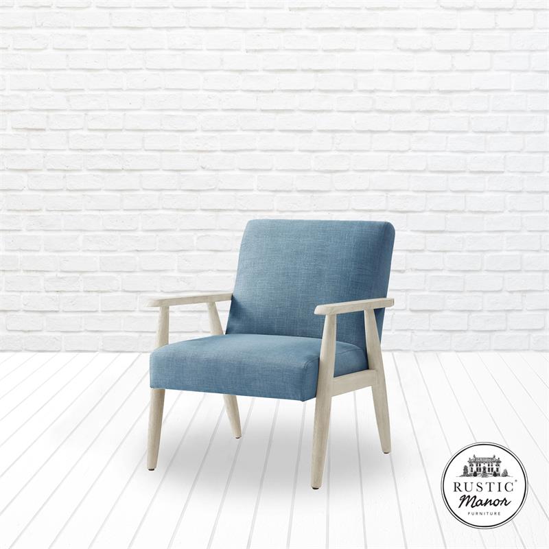 Alton Armchair Light Blue/Cream Linen Upholstered Square Arms