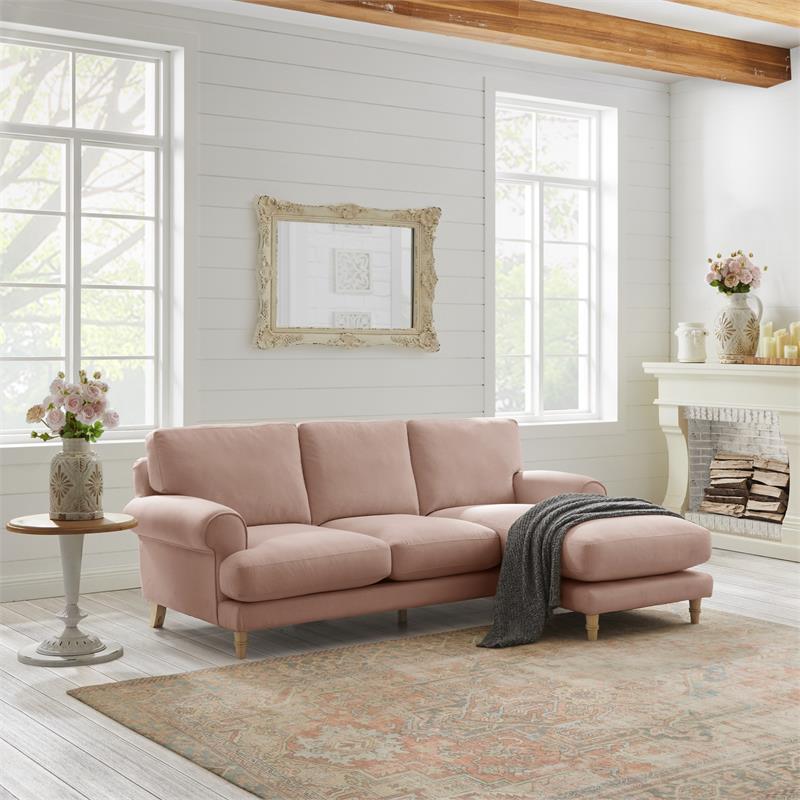 Lela Sofa Blush Linen Upholstered Sinuous Spring