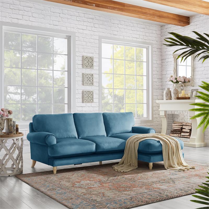 Lela Sofa Teal Velvet  Upholstered Sinuous Spring