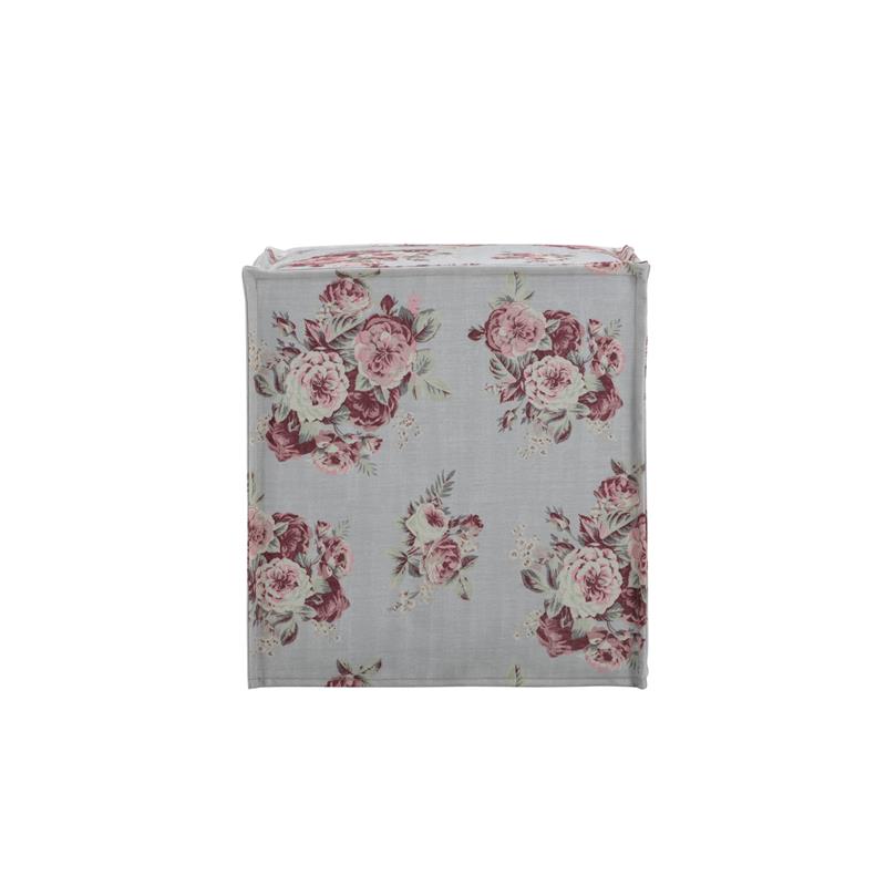 Capri  Ottoman  Manor  Floral  Linen  Upholstered  Piping  Accents
