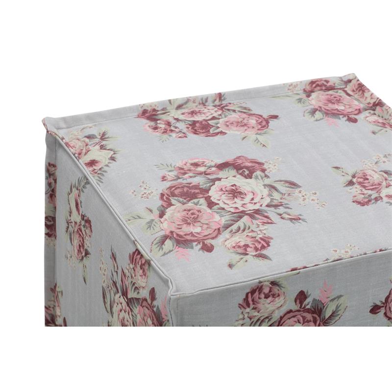 Capri  Ottoman  Manor  Floral  Linen  Upholstered  Piping  Accents