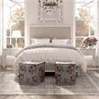 Capri  Ottoman  Manor  Floral  Linen  Upholstered  Piping  Accents