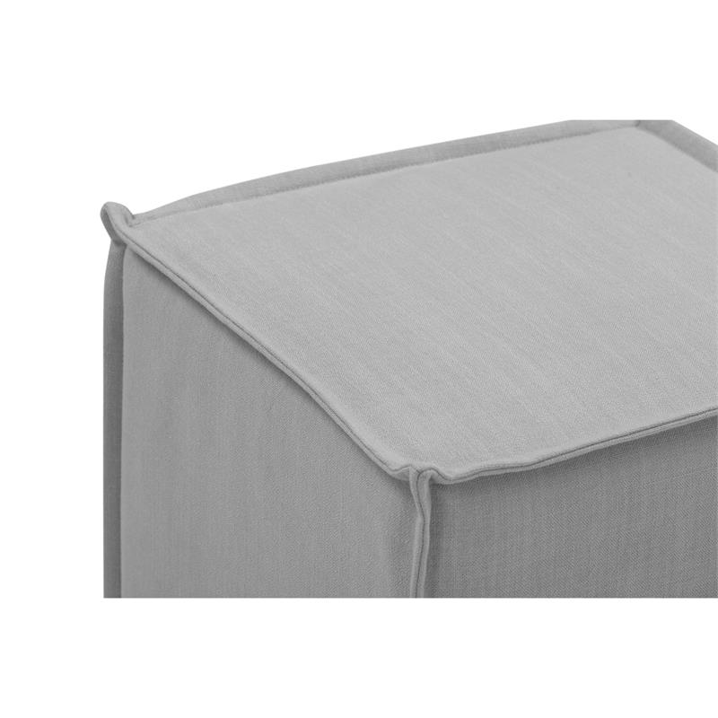 Capri  Ottoman  Light  Gray Linen  Upholstered  Piping  Accents