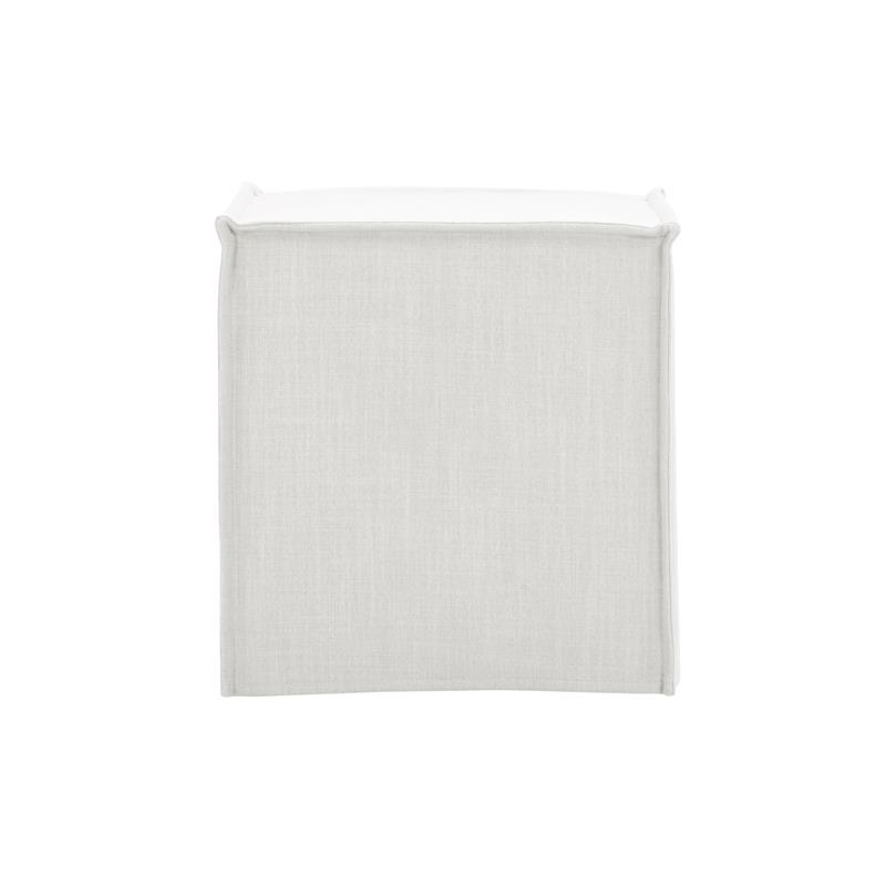 Capri  Ottoman  Pure  White  Linen  Upholstered  Piping  Accents