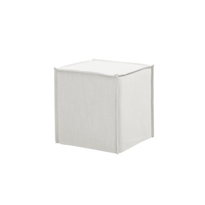 Capri  Ottoman  Pure  White  Linen  Upholstered  Piping  Accents