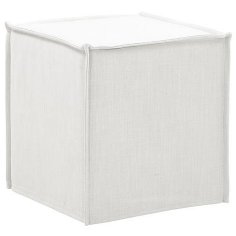 Capri  Ottoman  Pure  White  Linen  Upholstered  Piping  Accents