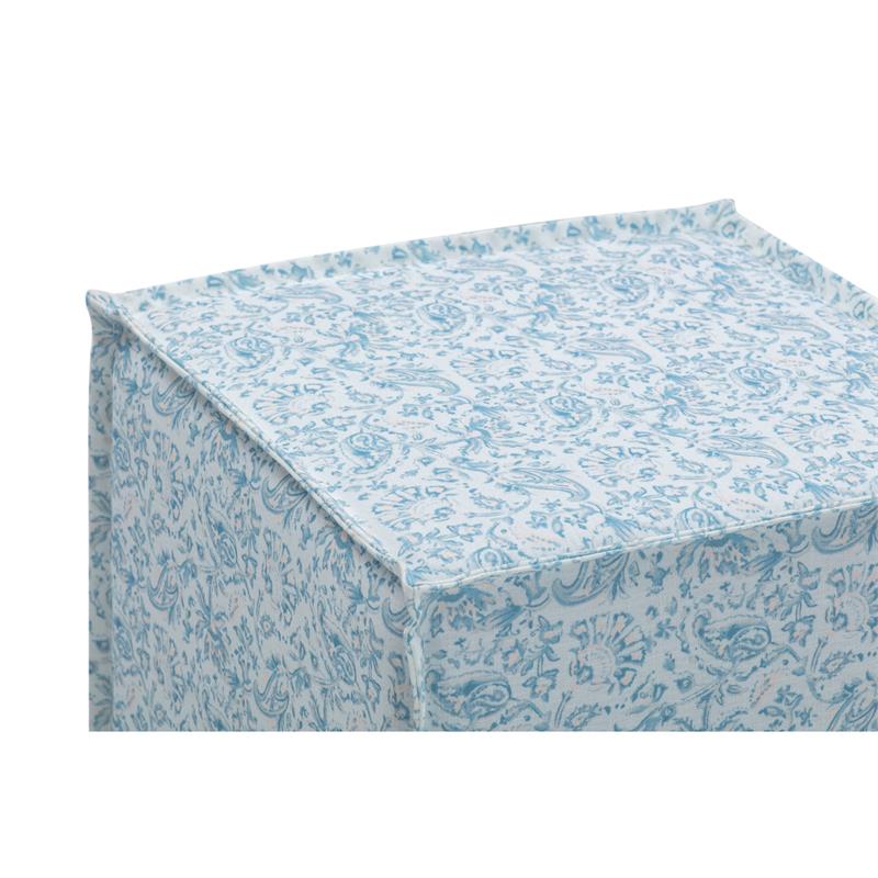 Capri  Ottoman  Indes  Blue  Ground  Linen  Upholstered  Piping  Accents
