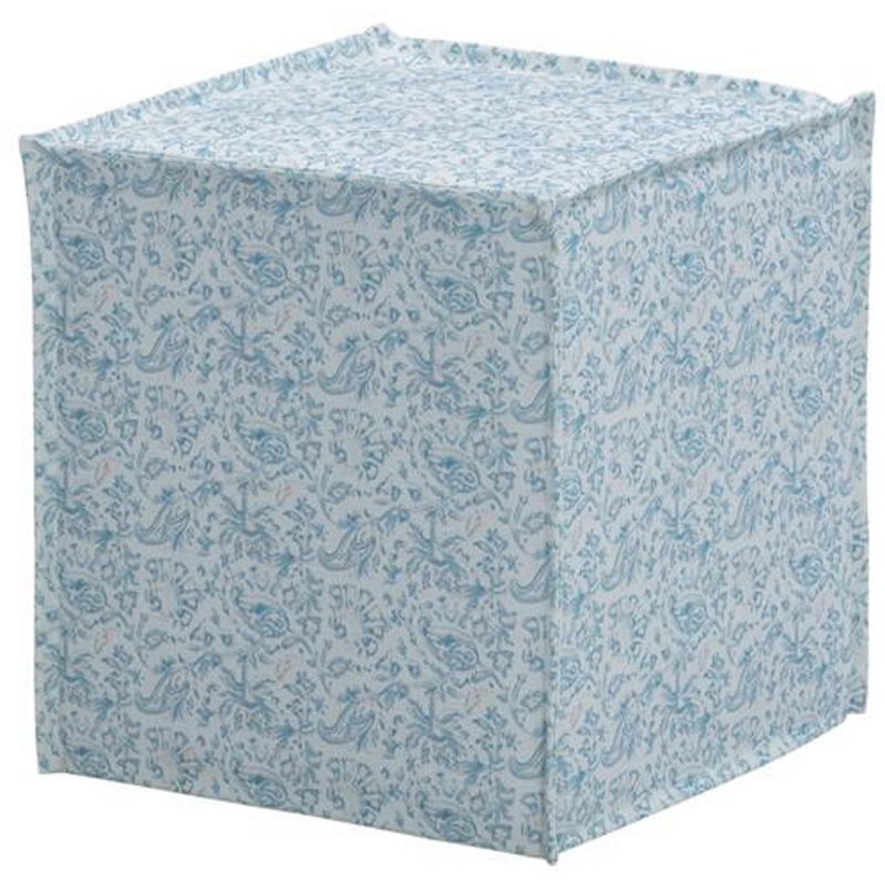 Capri  Ottoman  Indes  Blue  Ground  Linen  Upholstered  Piping  Accents