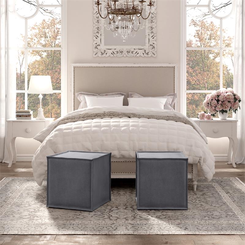 Capri  Ottoman  Dark  Gray  Linen  Upholstered  Piping  Accents