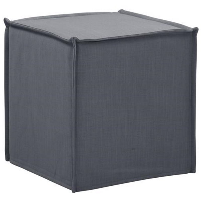 Capri  Ottoman  Dark  Gray  Linen  Upholstered  Piping  Accents